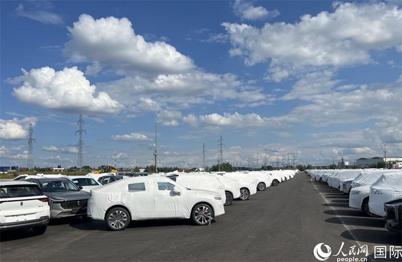 莫斯科別雷拉斯特物流中心內(nèi)的中國品牌汽車。人民網(wǎng)記者 申佳平攝