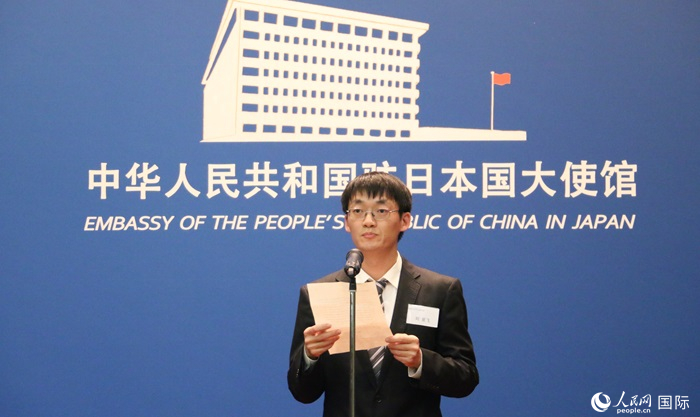 獲獎(jiǎng)學(xué)生代表、大阪大學(xué)博士生劉亞飛發(fā)表感言。人民網(wǎng) 許可攝