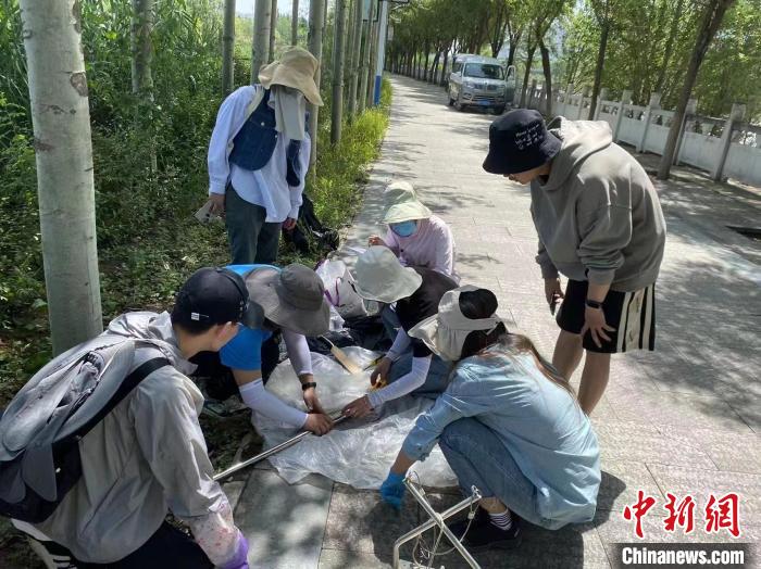 圖為科研人員正在進(jìn)行監(jiān)測?！∥鲗庝宜畤覞竦毓珗@供圖