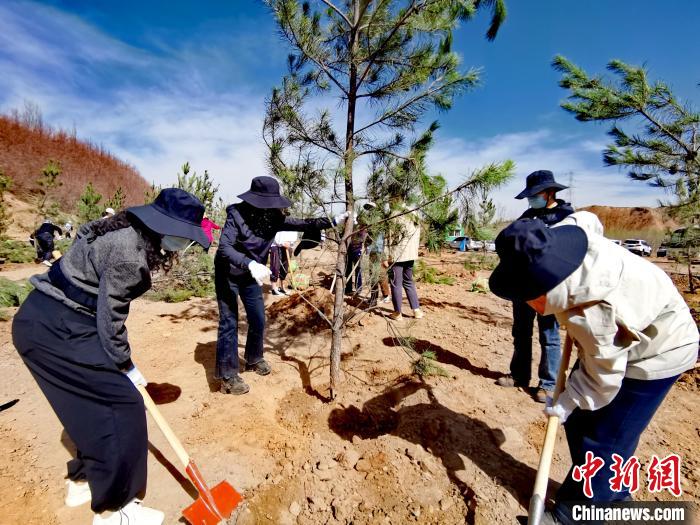 圖為西寧市城東區(qū)干部職工參加義務(wù)植樹?！?zhí)砀?攝