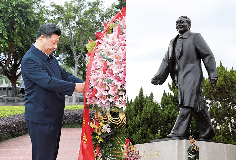 2020年10月14日，習(xí)近平總書(shū)記向深圳蓮花山公園鄧小平同志銅像敬獻(xiàn)花籃。