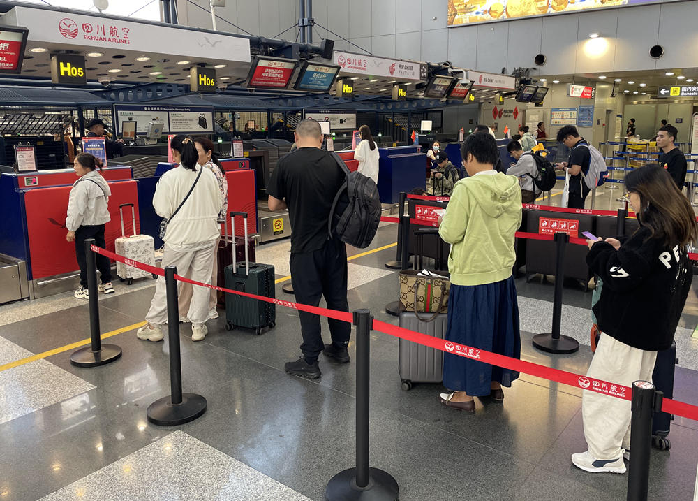 旅客在首都機(jī)場排隊(duì)辦理登機(jī)手續(xù)。人民網(wǎng)記者 喬雪峰攝