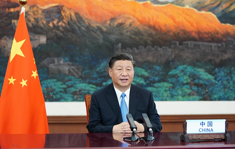 2020年9月22日，國家主席習近平在第七十五屆聯(lián)合國大會一般性辯論上發(fā)表重要講話。新華社記者 鞠鵬 攝