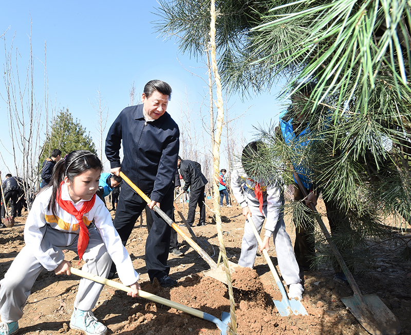 2015年4月3日，習(xí)近平總書記同大家一起植樹。