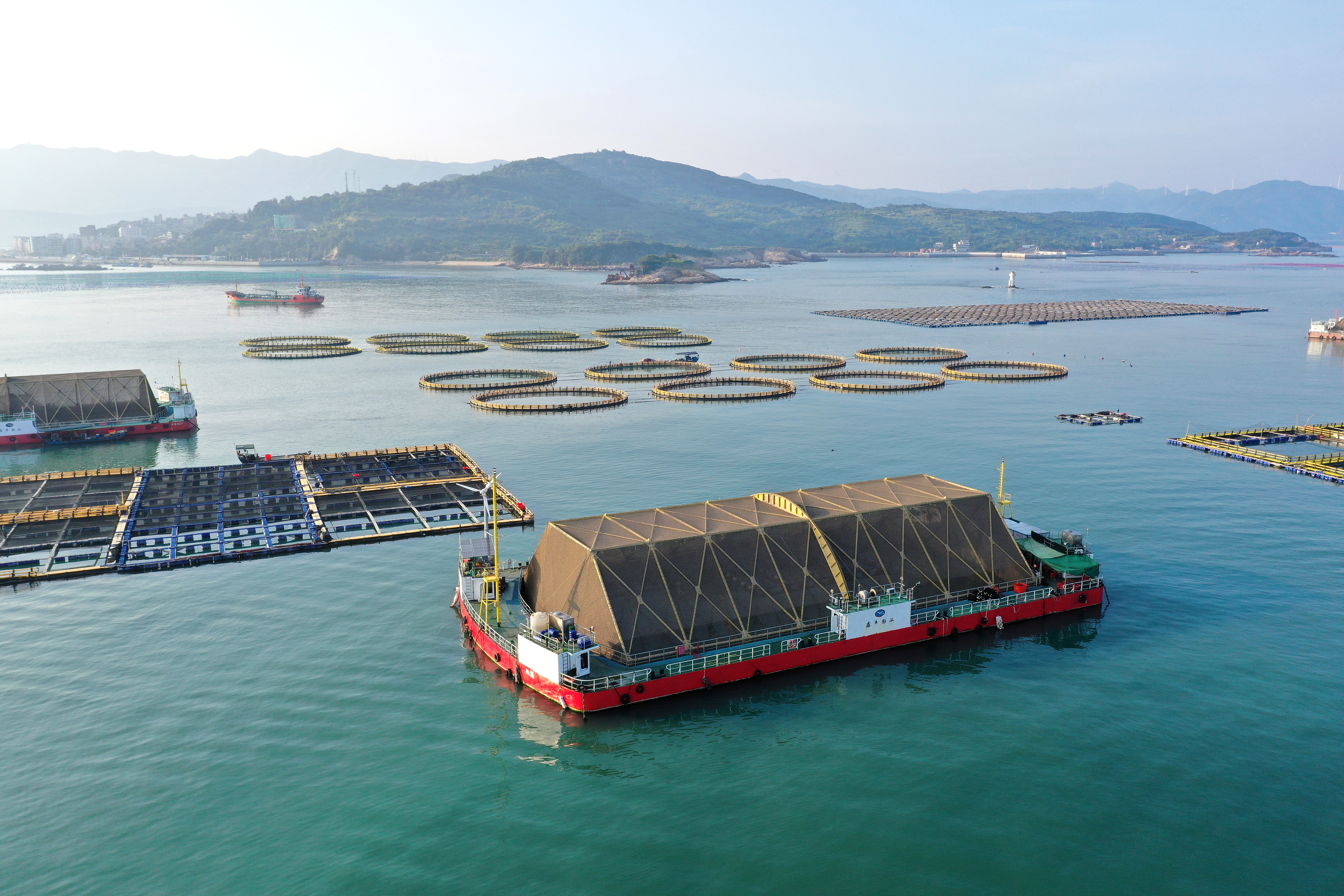 2024年9月10日拍攝的福建省福州市連江縣定海灣海域的現(xiàn)代化“海上糧倉”。
