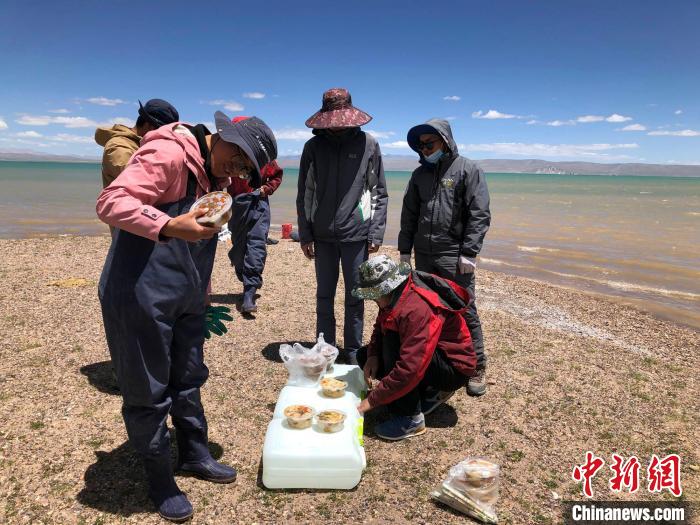 科考隊(duì)員在高原湖泊岸邊進(jìn)餐。　<a target='_blank' ><p  align=