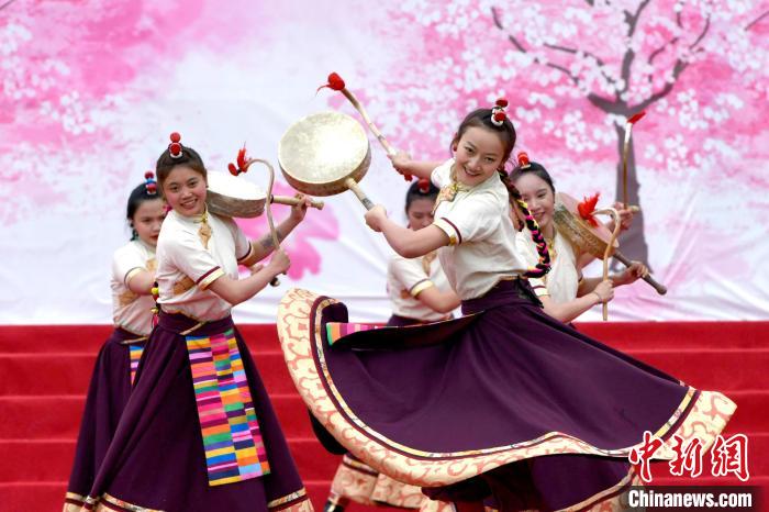 3月28日，西藏林芝第二十屆桃花旅游文化節(jié)開幕式上的文藝表演?！±盍?攝