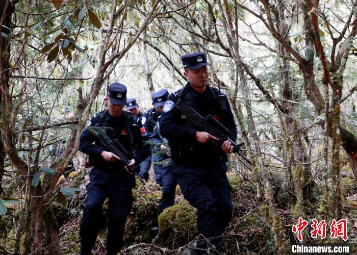 山南邊境管理支隊(duì)玉麥邊境派出所民警在邊境原始森林里開展邊境巡邏。　鄭琦山 攝