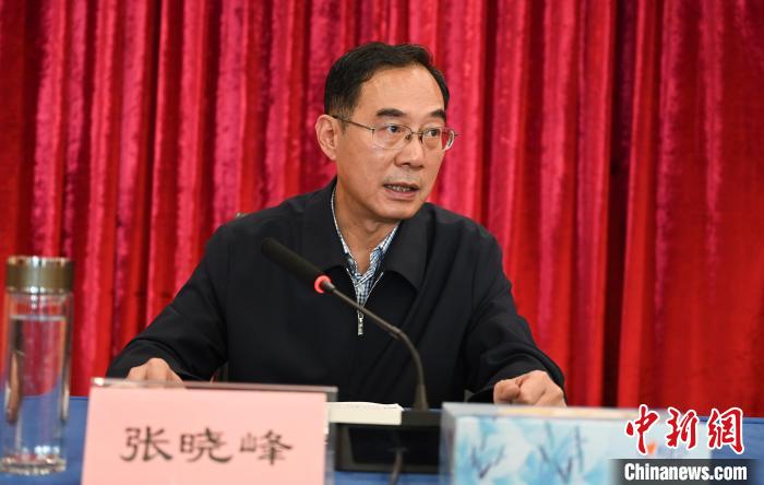 圖為西藏自治區(qū)黨委宣傳部副部長(zhǎng)、西藏廣播電視臺(tái)黨組書記張曉峰致辭?！≮w朗 攝